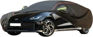 WOLWES Car Cover are Suitable for Hyundai IONIQ 6 All-Weather Windproof, Snowproof, Rainproof, UV-Protected and Breathable All-Season Universal with Side Door Zip Oxford Cloth Car Cover (Color : Blac