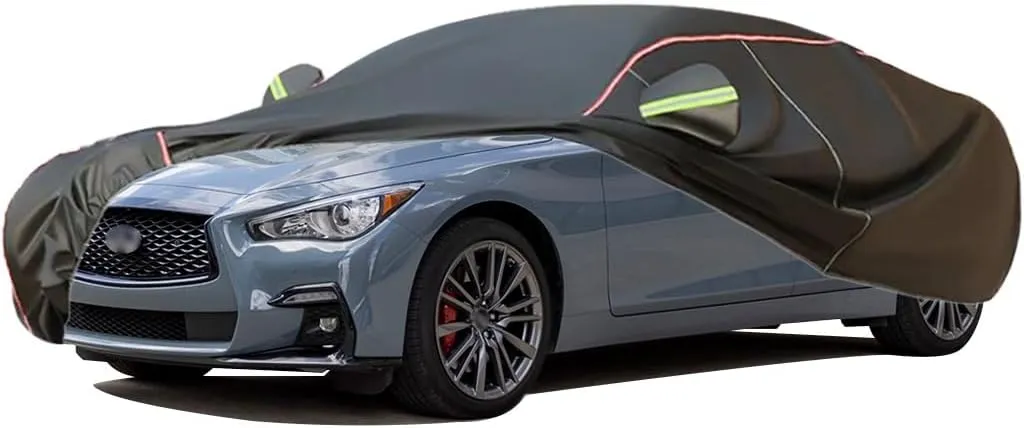WOLWES Car Cover are Suitable for Infiniti Q50 All-Weather Windproof, Snowproof, Rainproof, UV-Protected and Breathable All-Season Universal with Side Door Zip Oxford Cloth Car Cover (Color : Black)