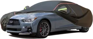 WOLWES Car Cover are Suitable for Infiniti Q50 All-Weather Windproof, Snowproof, Rainproof, UV-Protected and Breathable All-Season Universal with Side Door Zip Oxford Cloth Car Cover (Color : Black)
