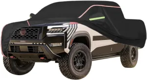 WOLWES Car Cover are Suitable for Nissan Frontier All-Weather Windproof, Snowproof, Rainproof, UV-Protected and Breathable All-Season Universal with Side Door Zip Oxford Cloth Car Cover (Color : Blac