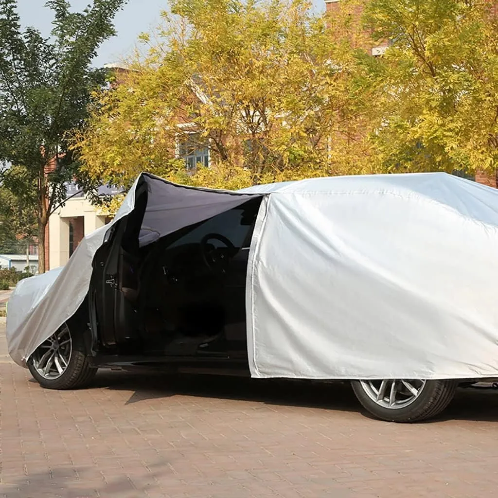 WOLWES Car Cover are Suitable for Peugeot 2008 All-Weather Windproof, Snowproof, Rainproof, UV-Protected and Breathable All-Season Universal with Side Door Zip Oxford Cloth Car Cover (Color : White,