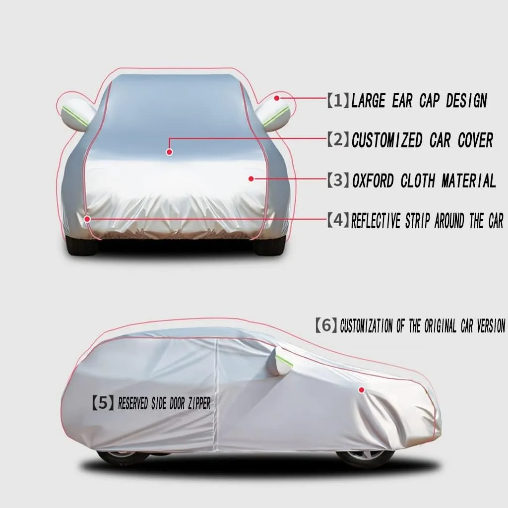 WOLWES Car Cover are Suitable for Peugeot 2008 All-Weather Windproof, Snowproof, Rainproof, UV-Protected and Breathable All-Season Universal with Side Door Zip Oxford Cloth Car Cover (Color : White,