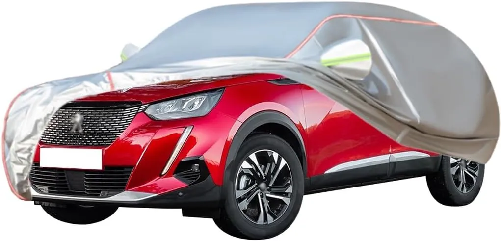 WOLWES Car Cover are Suitable for Peugeot 2008 All-Weather Windproof, Snowproof, Rainproof, UV-Protected and Breathable All-Season Universal with Side Door Zip Oxford Cloth Car Cover (Color : White,