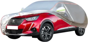 WOLWES Car Cover are Suitable for Peugeot 2008 All-Weather Windproof, Snowproof, Rainproof, UV-Protected and Breathable All-Season Universal with Side Door Zip Oxford Cloth Car Cover (Color : White,