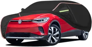 WOLWES Car Cover are Suitable for Volkswagen ID.4 All-Weather Windproof, Snowproof, Rainproof, UV-Protected and Breathable All-Season Universal with Side Door Zip Oxford Cloth Car Cover (Color : Blac