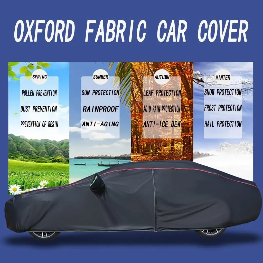 WOLWES Car Cover are Suitable for VW ID.7 Pro All-Weather Windproof, Snowproof, Rainproof, UV-Protected and Breathable All-Season Universal with Side Door Zip Oxford Cloth Car Cover (Color : Black,