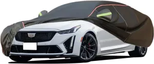 WOLWES Car Covers Are Suitable For Cadillac CT5/CT5-V 2020-2024 All-weather Windproof, Snowproof, Rainproof, UV-protected And Breathable All-season Universal With Side Door Zip Oxford Cloth Car Covers