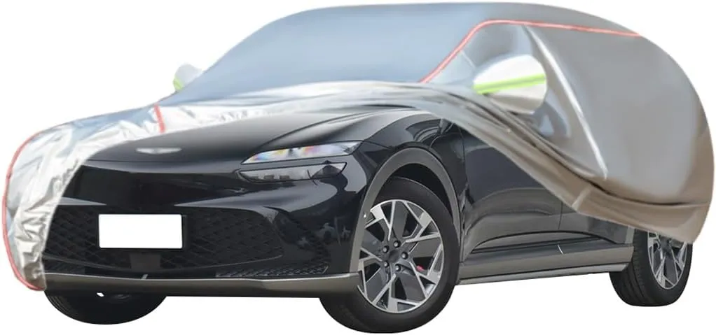 WOLWES Car Covers are Suitable for Genesis GV60 2023-2024 All-Weather Windproof, Snowproof, Rainproof, UV-Protected and Breathable All-Season Universal with Side Door Zip Oxford Cloth Car Covers (Col