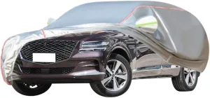 WOLWES Car Covers are Suitable for Genesis GV80 2021-2024 All-Weather Windproof, Snowproof, Rainproof, UV-Protected and Breathable All-Season Universal with Side Door Zip Oxford Cloth Car Covers (Col