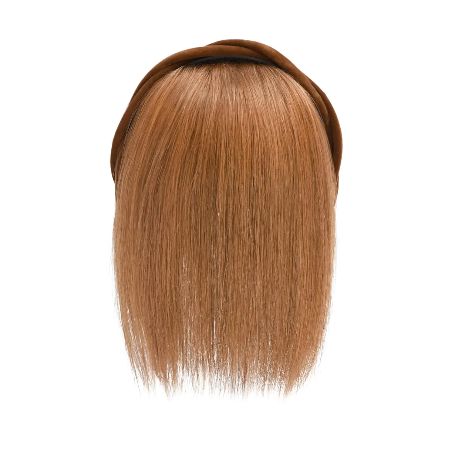 Women 10" Twist Braid Headband Straight Hairpieces Human Hair Clip In Topper Hair Extension With Bangs (Copper Red)