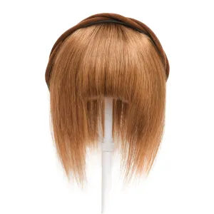 Women 10" Twist Braid Headband Straight Hairpieces Human Hair Clip In Topper Hair Extension With Bangs (Copper Red)