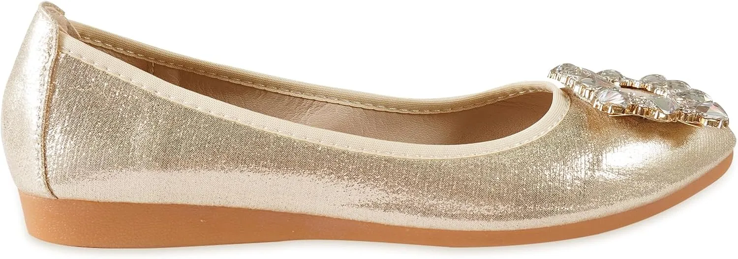 Women Ballet Flats Buckle Rhinestone Wedding Ballerina Shoes Foldable Sparkly Comfort Slip on Flat Shoes