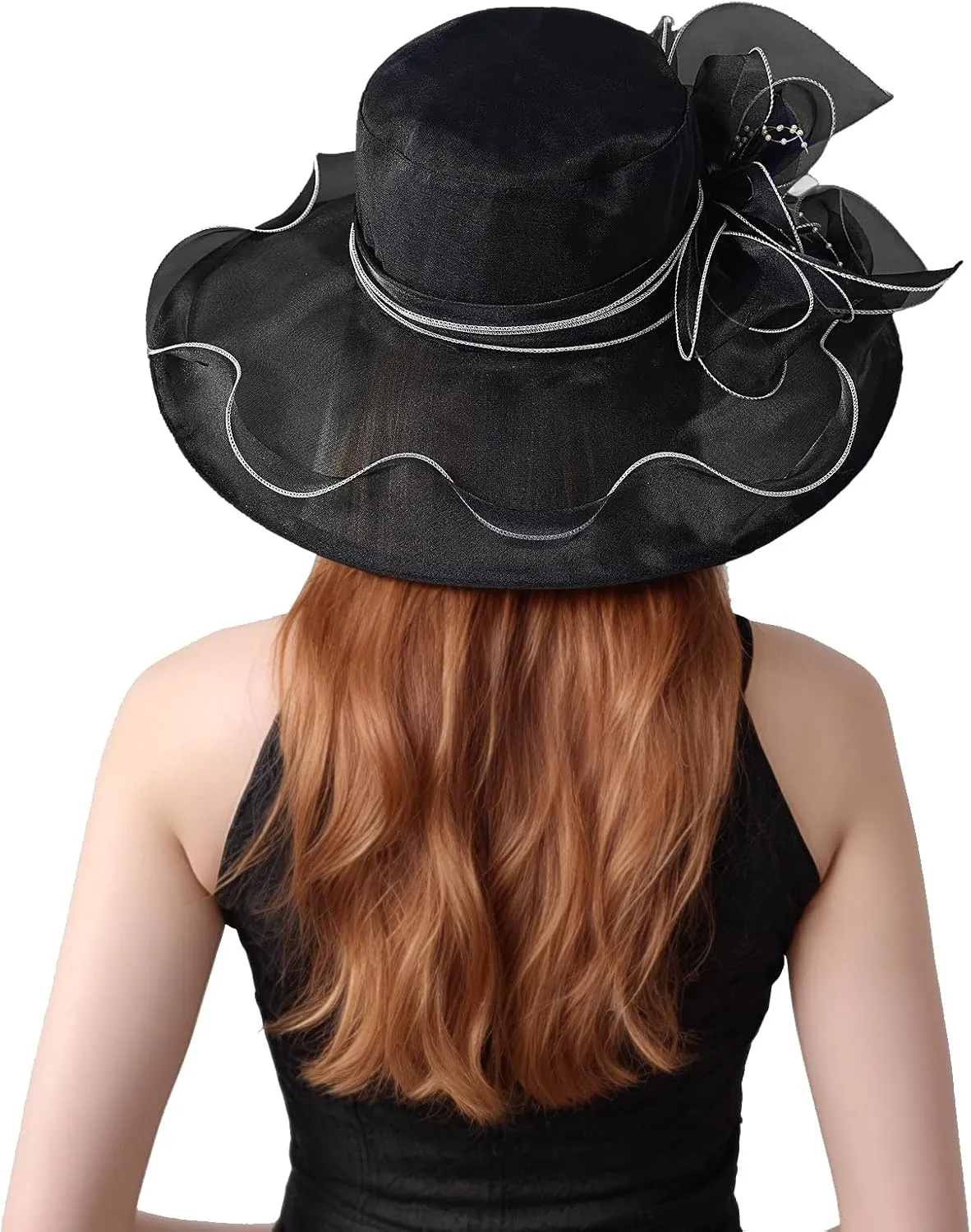 Women Kentucky Church Derby Hat Organza Wide Brim Sun Hat for Lady Dress Tea Party Wedding