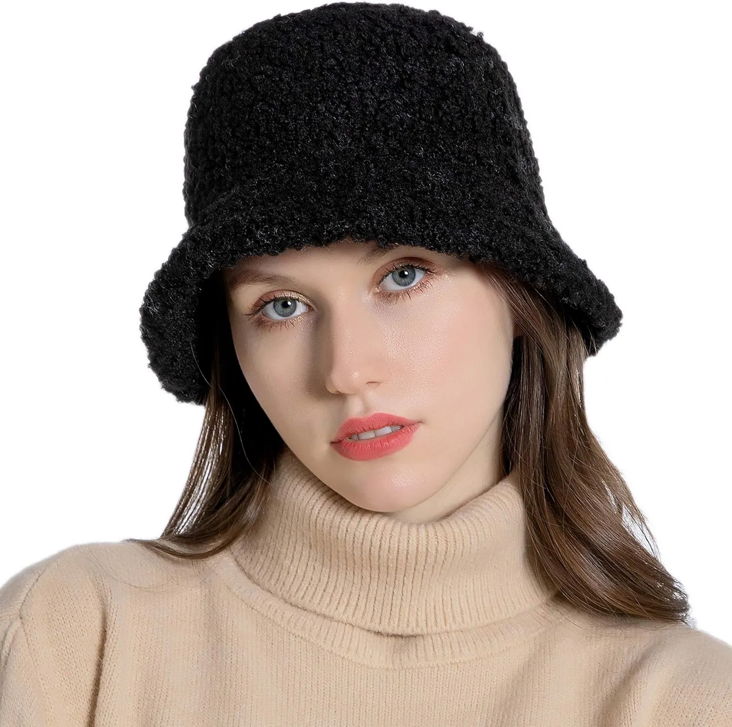 Women Winter Bucket Hat Warm Hats Cloche Faux Fur Fisherman Cap