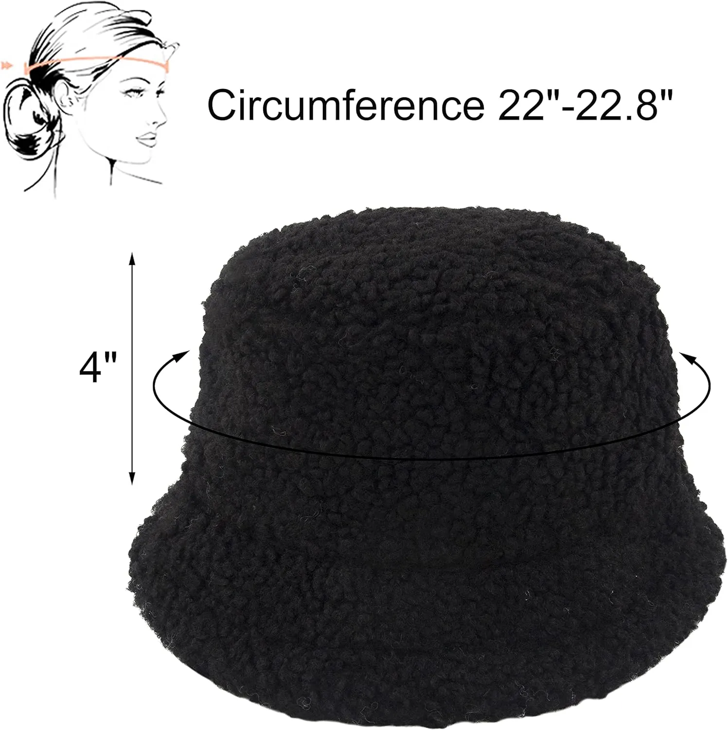 Women Winter Bucket Hat Warm Hats Cloche Faux Fur Fisherman Cap