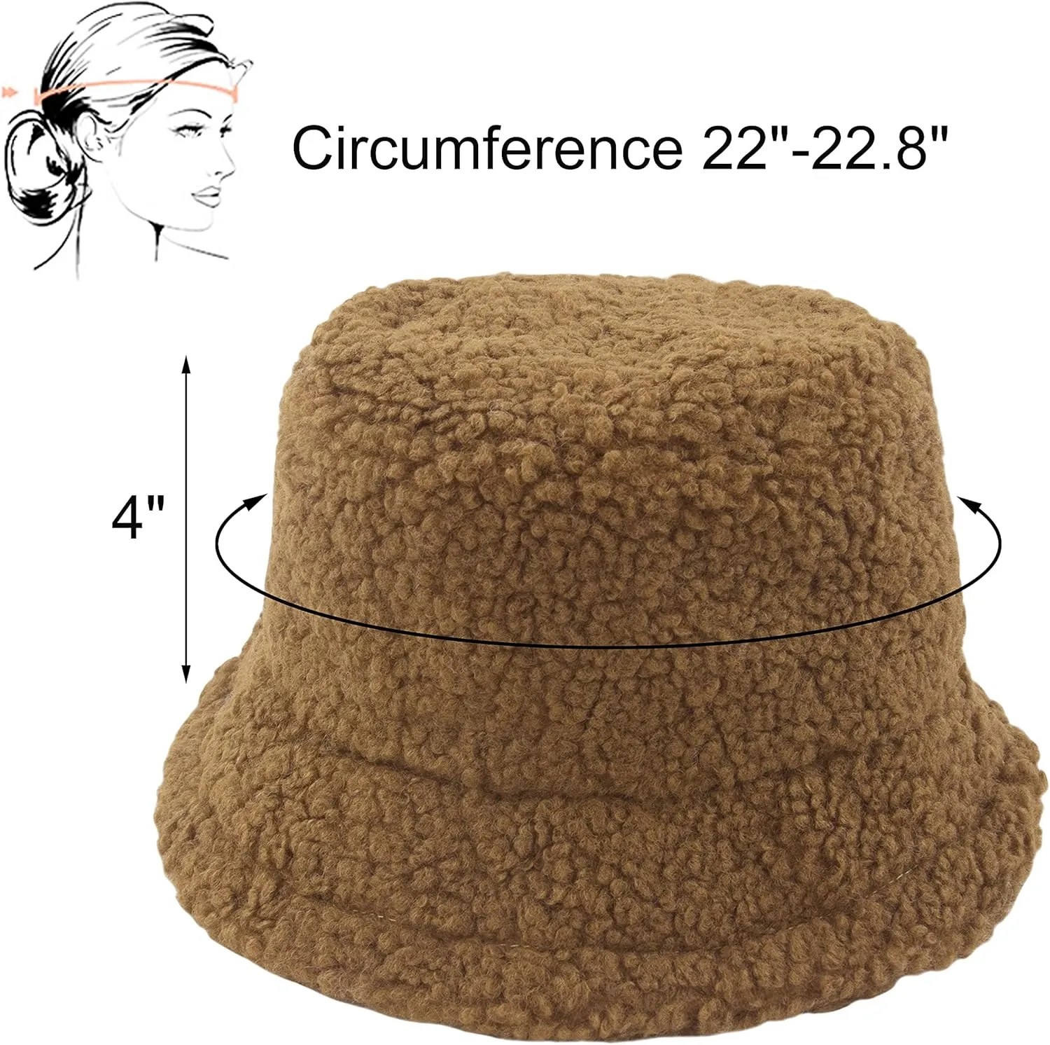 Women Winter Bucket Hat Warm Hats Cloche Faux Fur Fisherman Cap
