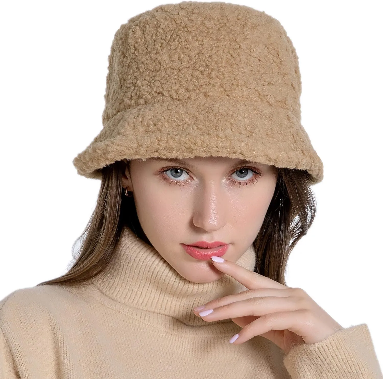 Women Winter Bucket Hat Warm Hats Cloche Faux Fur Fisherman Cap