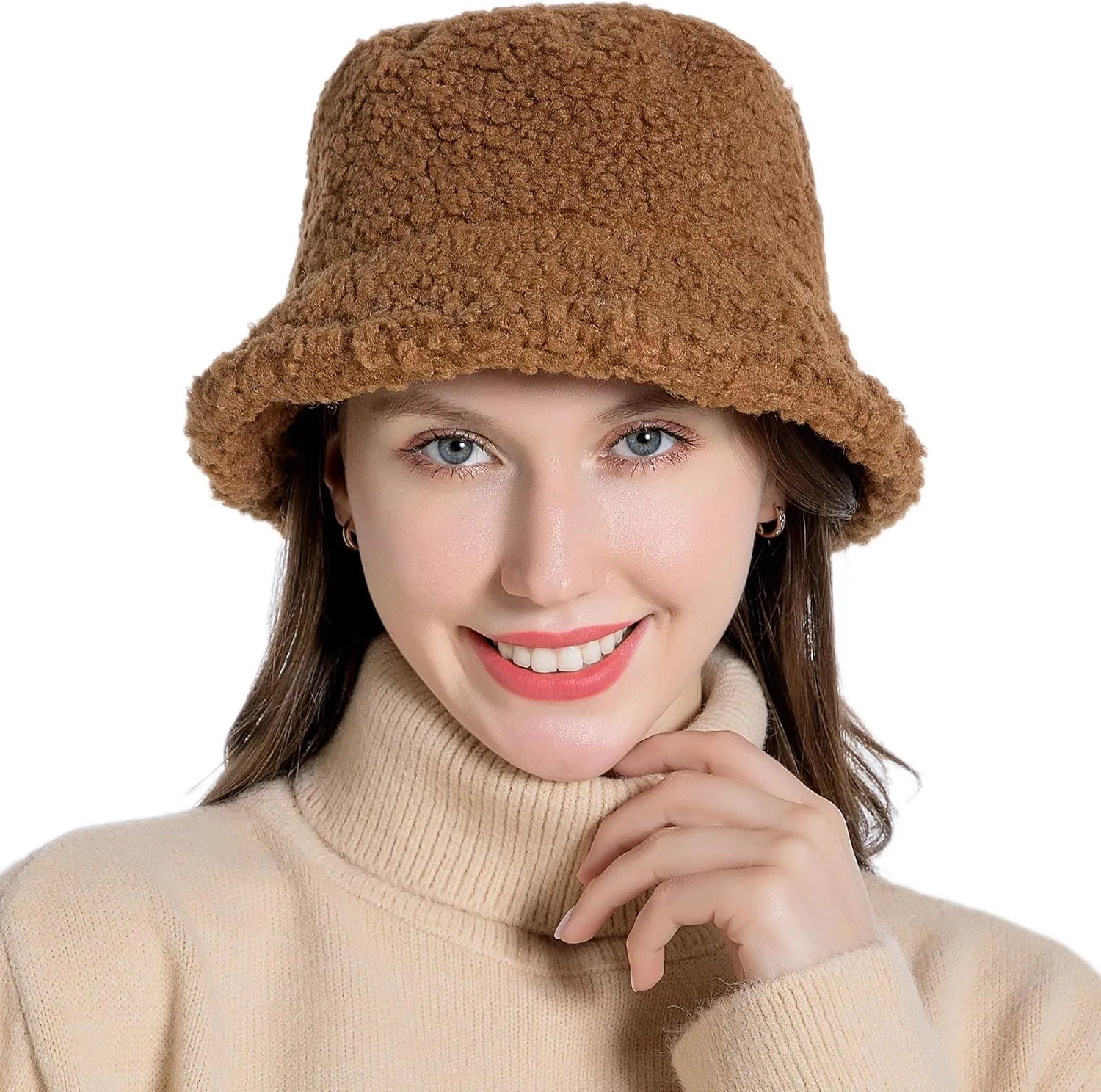 Women Winter Bucket Hat Warm Hats Cloche Faux Fur Fisherman Cap