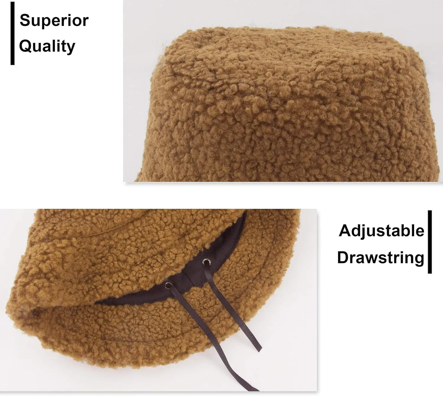Women Winter Bucket Hat Warm Hats Cloche Faux Fur Fisherman Cap