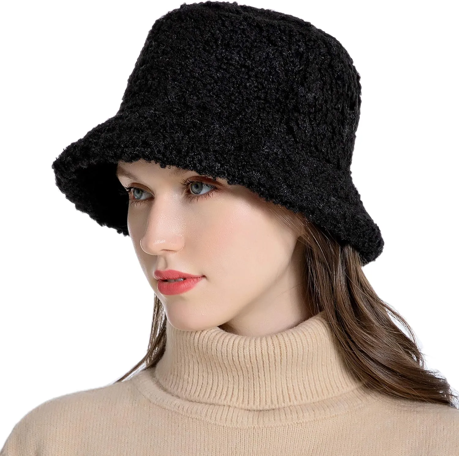 Women Winter Bucket Hat Warm Hats Cloche Faux Fur Fisherman Cap