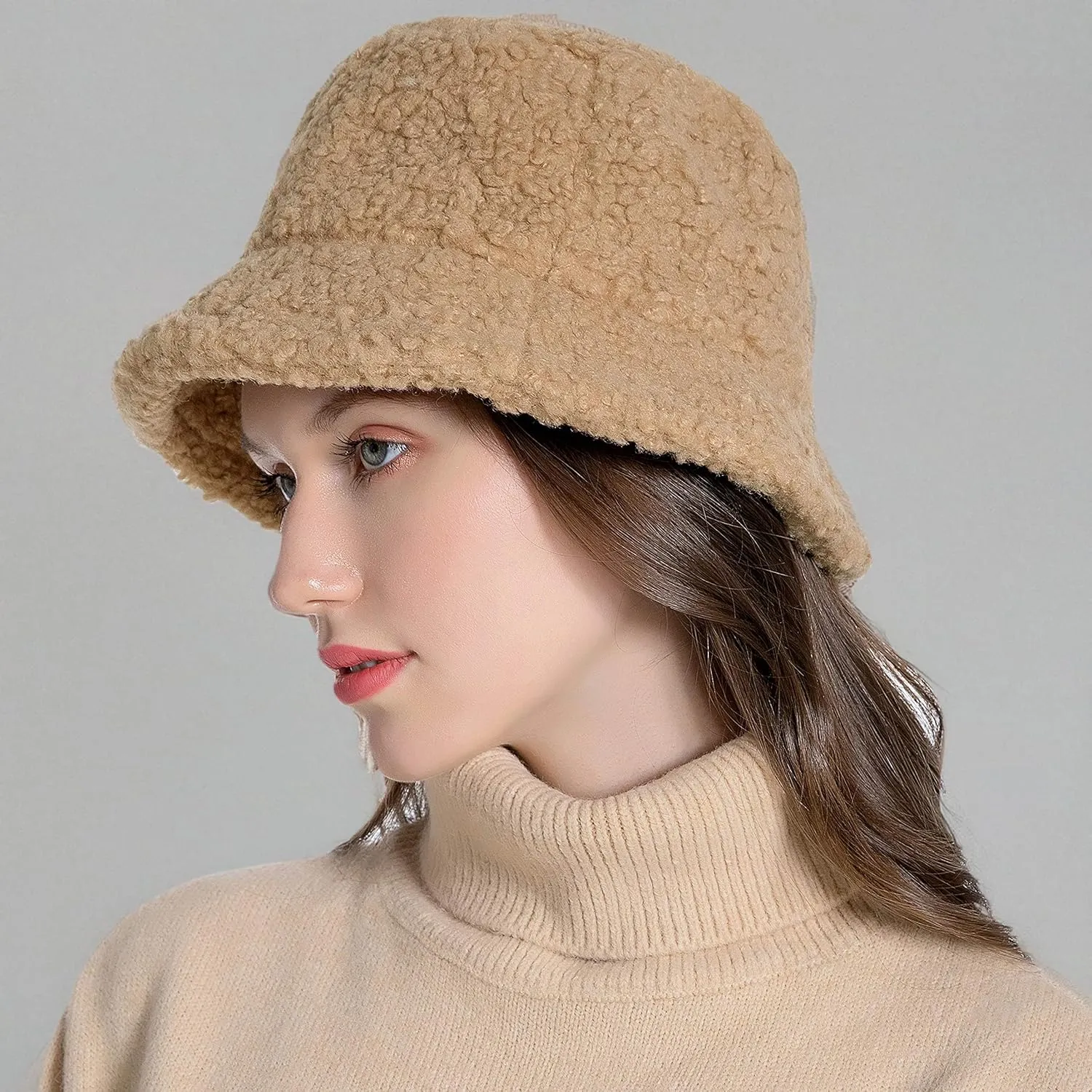 Women Winter Bucket Hat Warm Hats Cloche Faux Fur Fisherman Cap