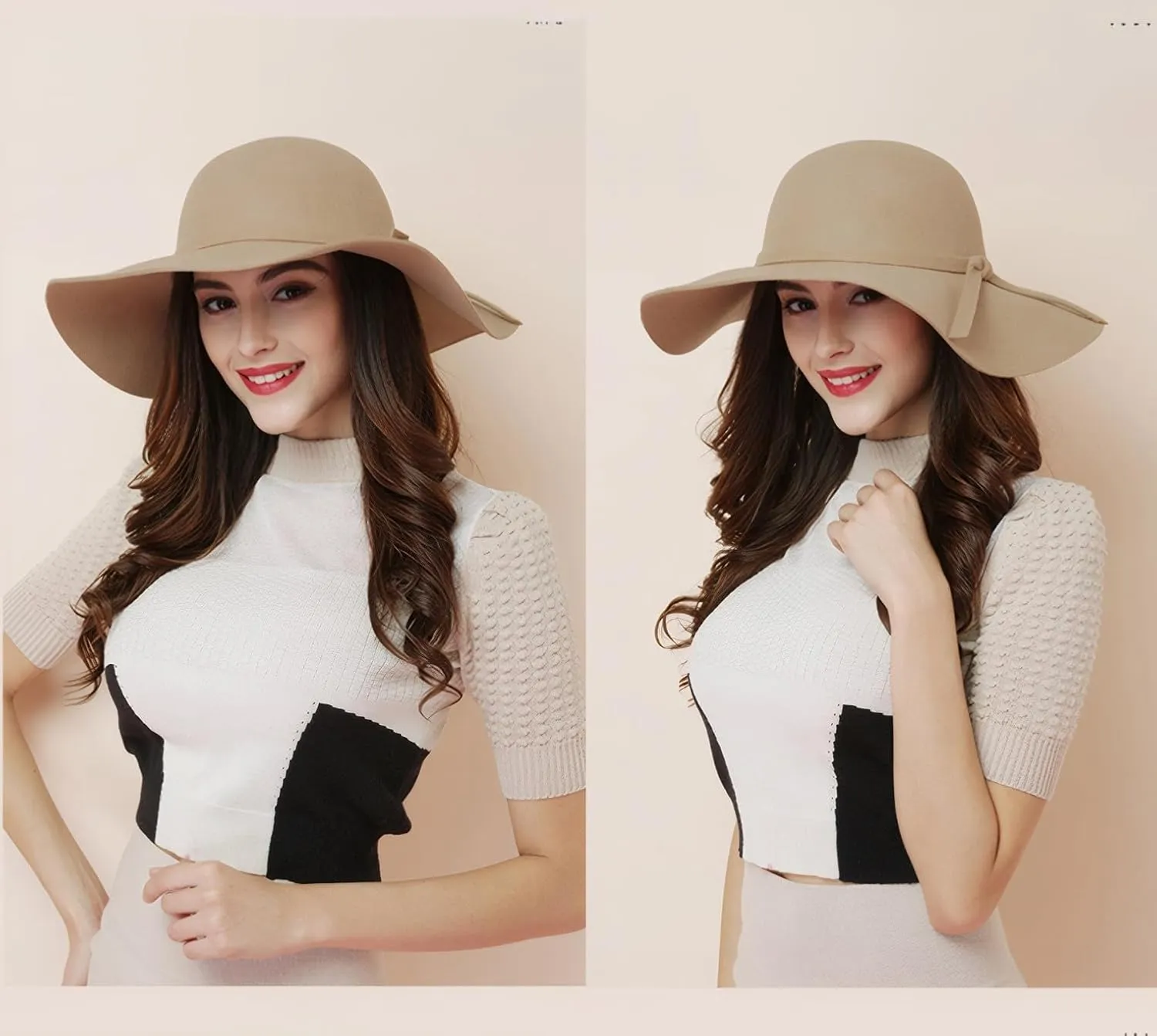 Women's 100% Wool Foldable Wide Brim Retro Fedora Floppy Felt Bowler Hat