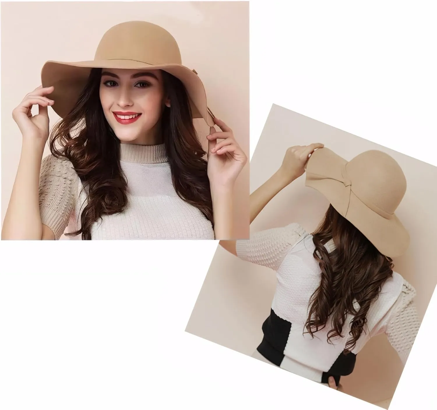 Women's 100% Wool Foldable Wide Brim Retro Fedora Floppy Felt Bowler Hat
