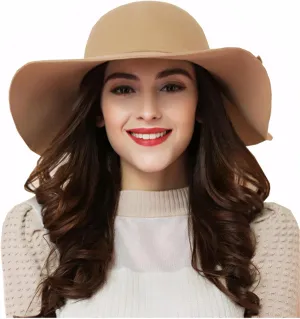 Women's 100% Wool Foldable Wide Brim Retro Fedora Floppy Felt Bowler Hat