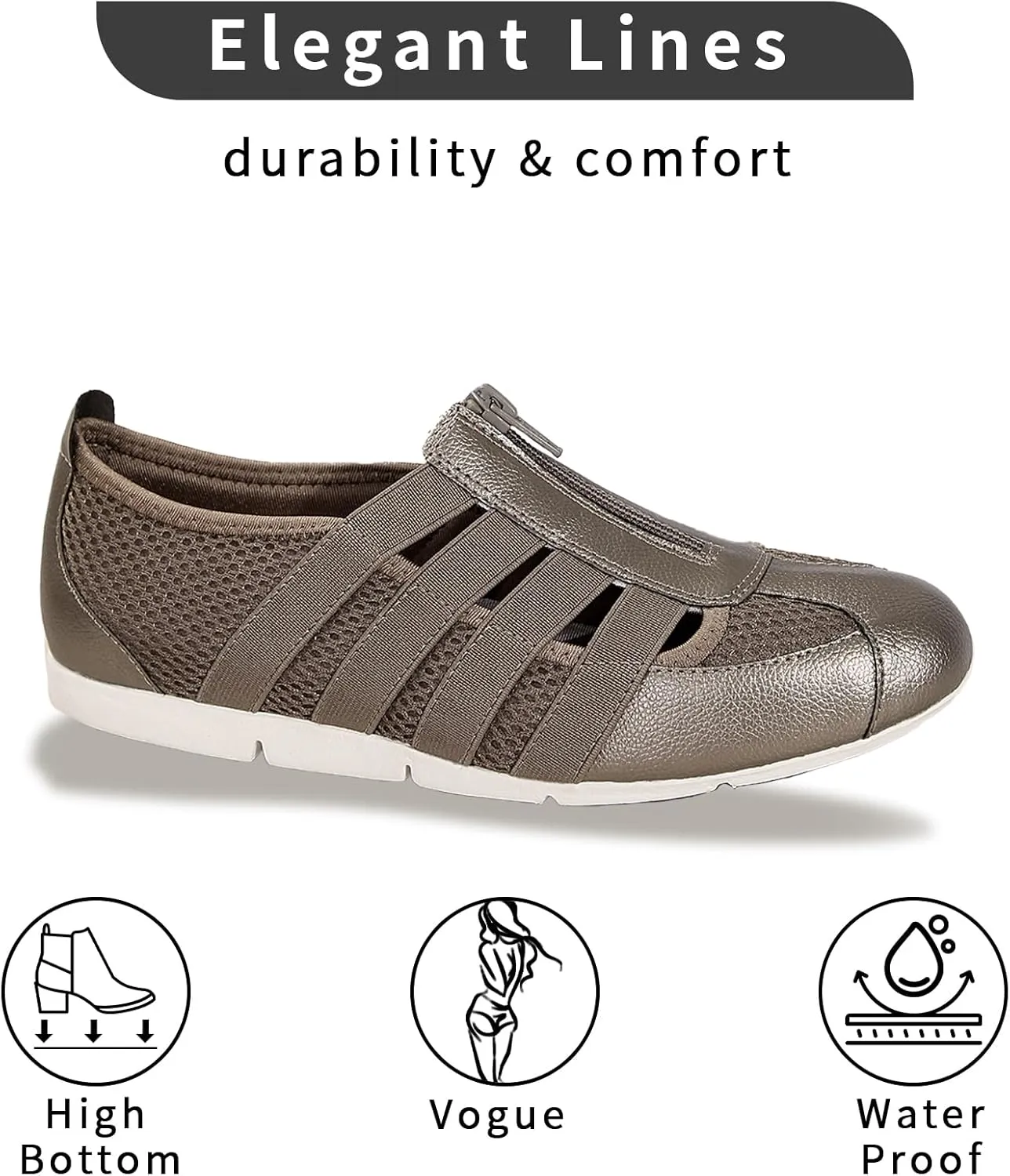 Women's Brethable Slip-on Loafers Lightweight Mesh Fashion Walking Shoes Low Top Casual Sneaker for Women with Zipper