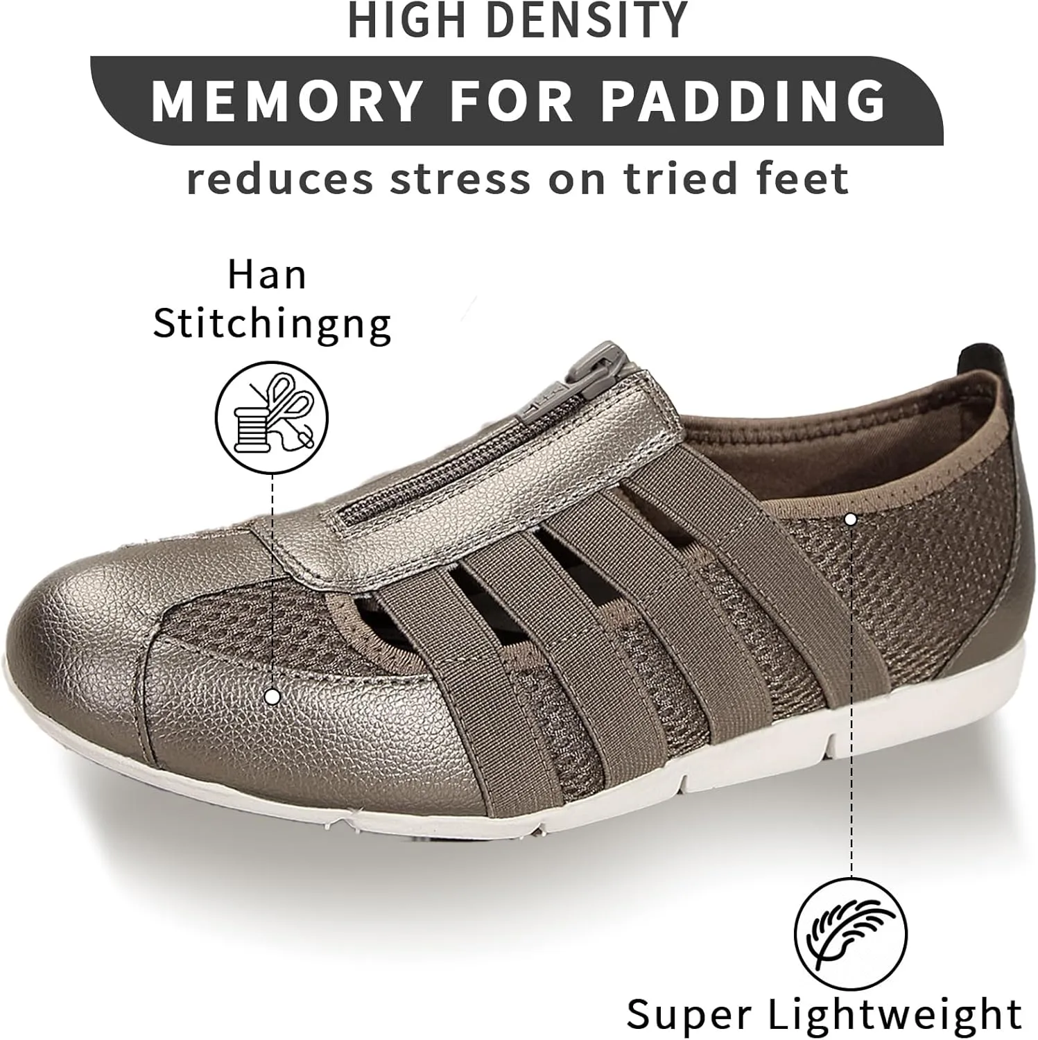 Women's Brethable Slip-on Loafers Lightweight Mesh Fashion Walking Shoes Low Top Casual Sneaker for Women with Zipper