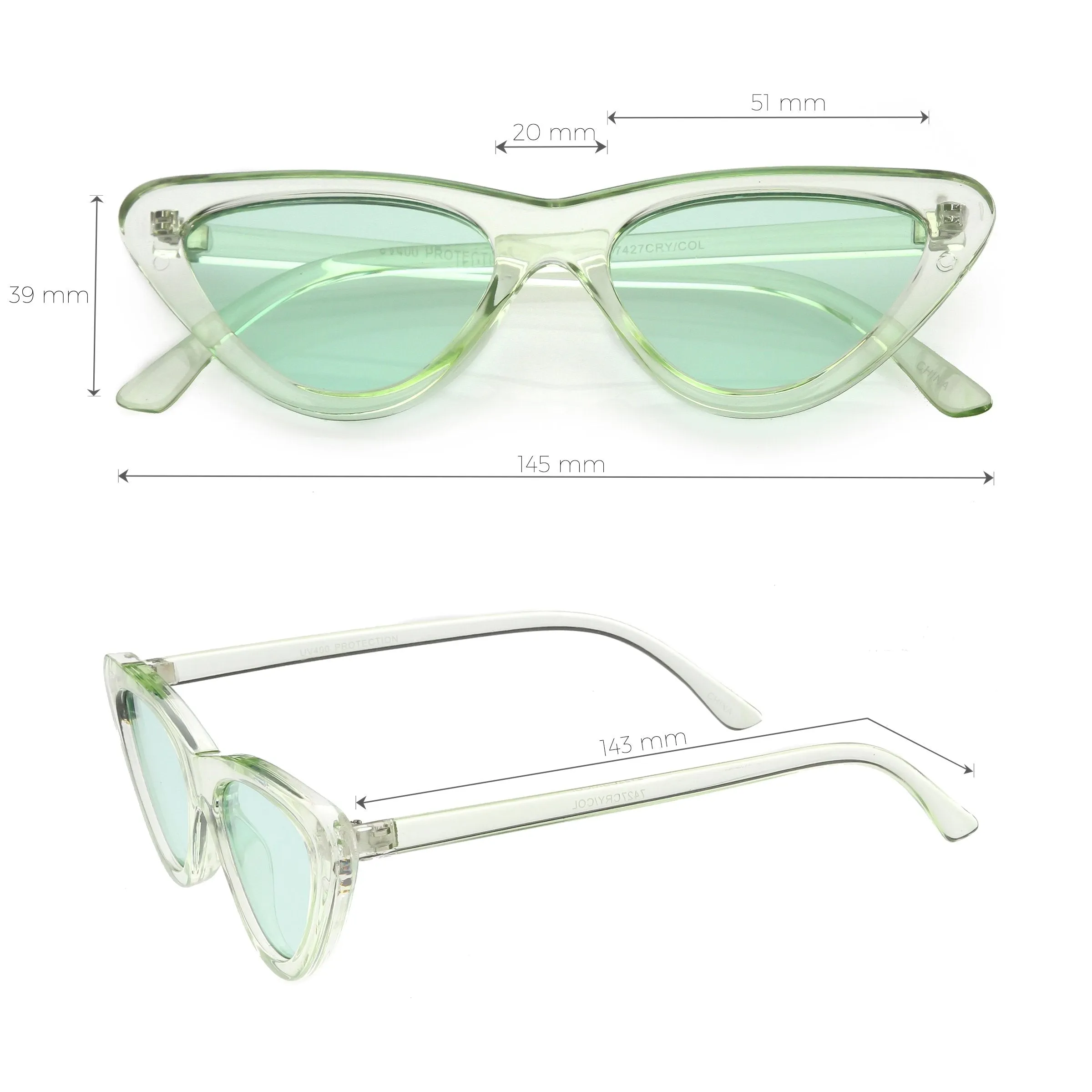 Women's Colorful Retro Indie Festival Thin Cat Eye Sunglasses C560