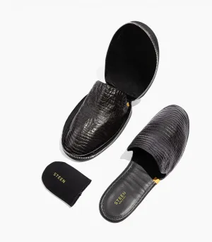 Women’s Crocodile Embossed Leather Foldable Slippers