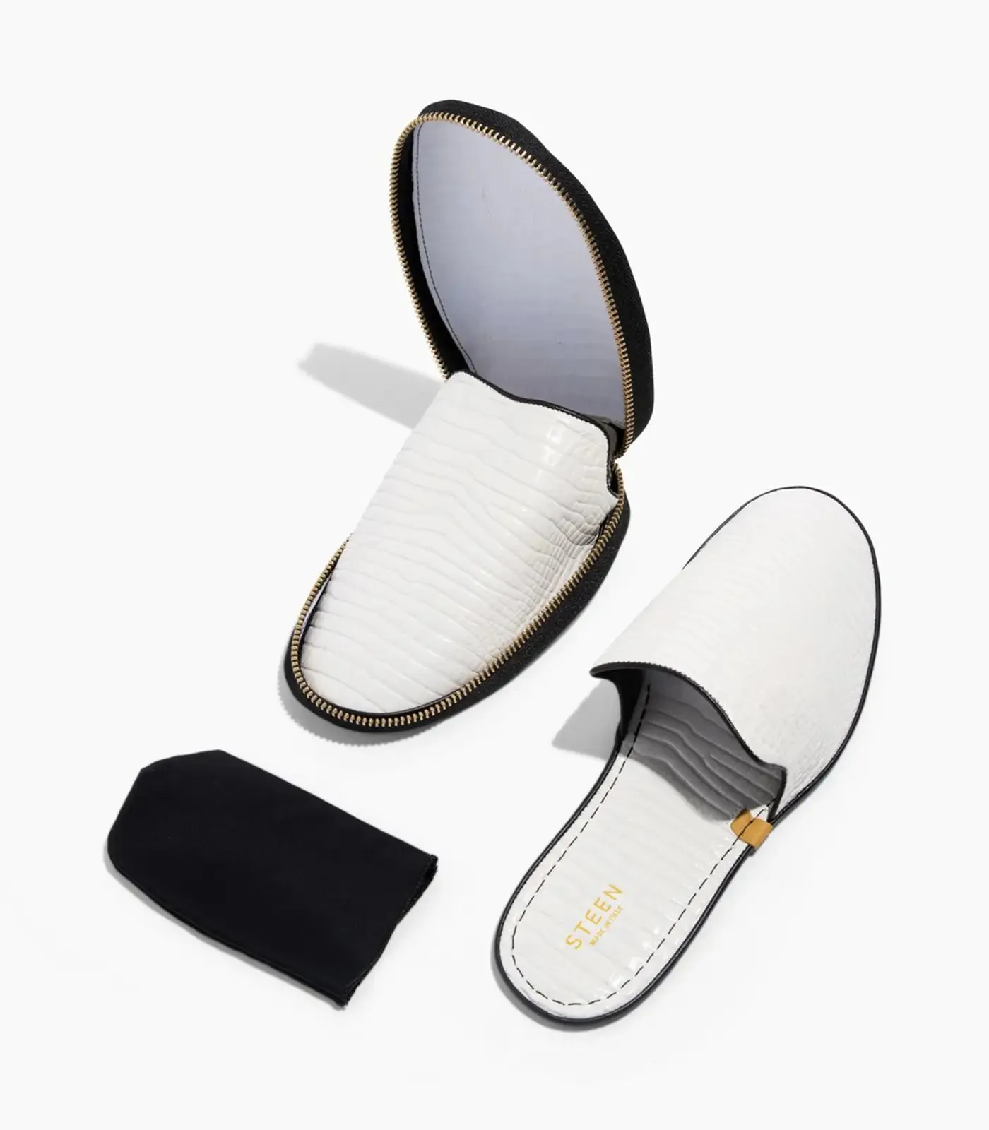Women’s Crocodile Embossed Leather Foldable Slippers
