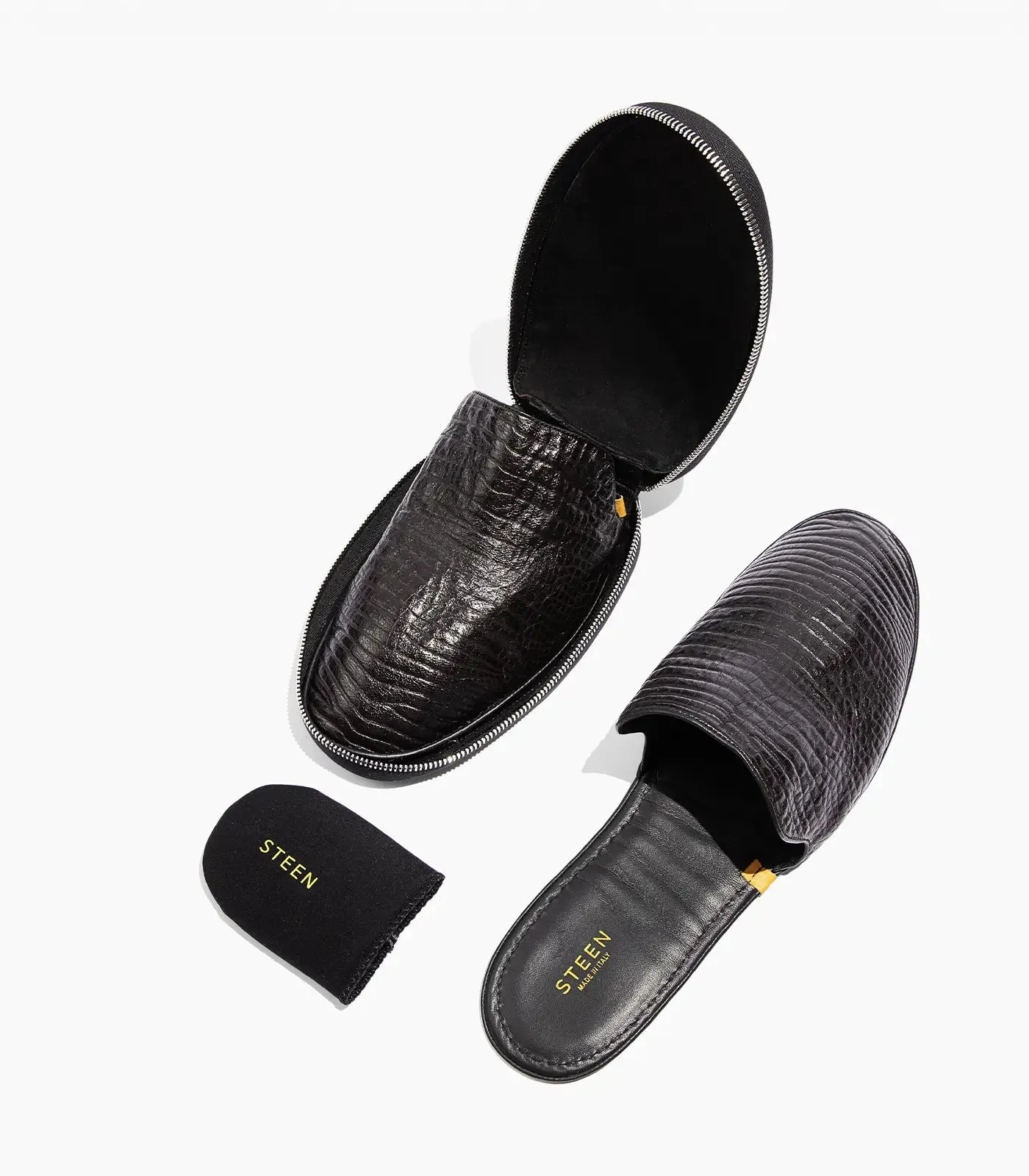 Women’s Crocodile Embossed Leather Foldable Slippers