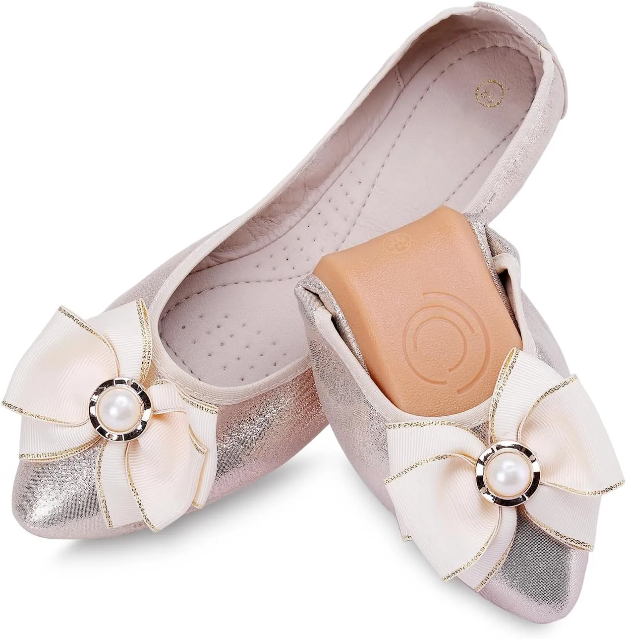 Womens Foldable Ballet Flats Bling Rhinestone Pointed Toe Comfort Slip On Walk Work Loafers Bridal Dress Shoes