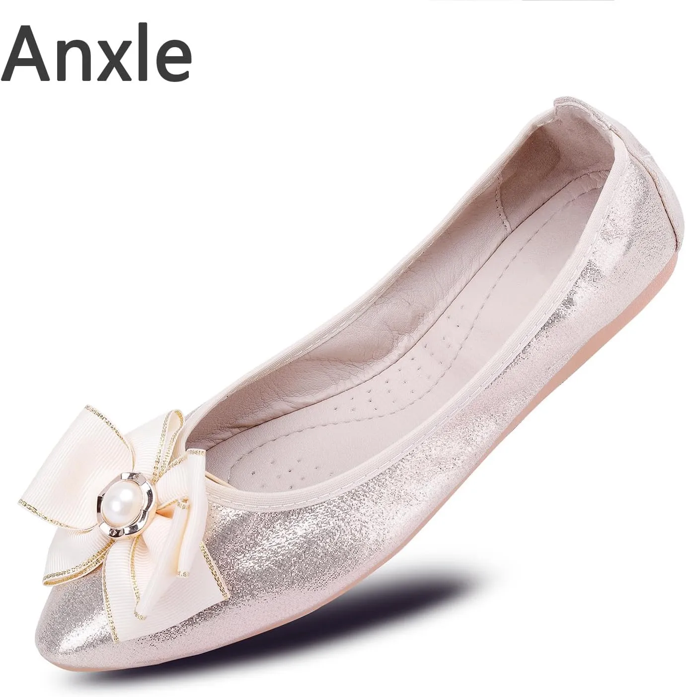 Womens Foldable Ballet Flats Bling Rhinestone Pointed Toe Comfort Slip On Walk Work Loafers Bridal Dress Shoes