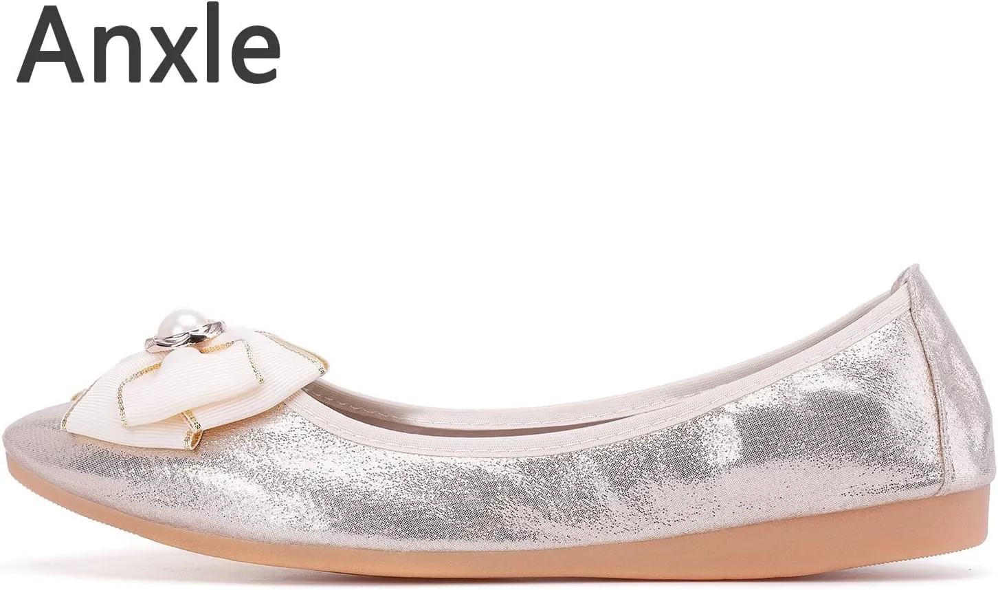 Womens Foldable Ballet Flats Bling Rhinestone Pointed Toe Comfort Slip On Walk Work Loafers Bridal Dress Shoes
