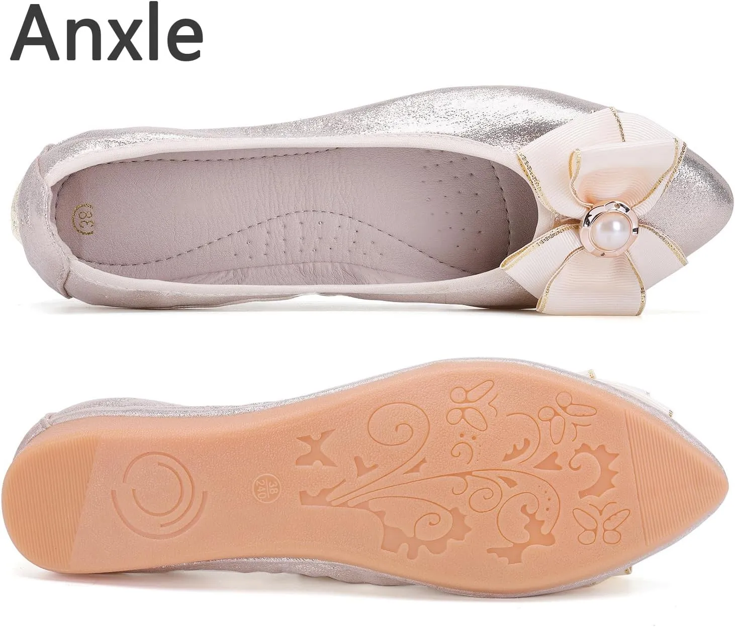 Womens Foldable Ballet Flats Bling Rhinestone Pointed Toe Comfort Slip On Walk Work Loafers Bridal Dress Shoes