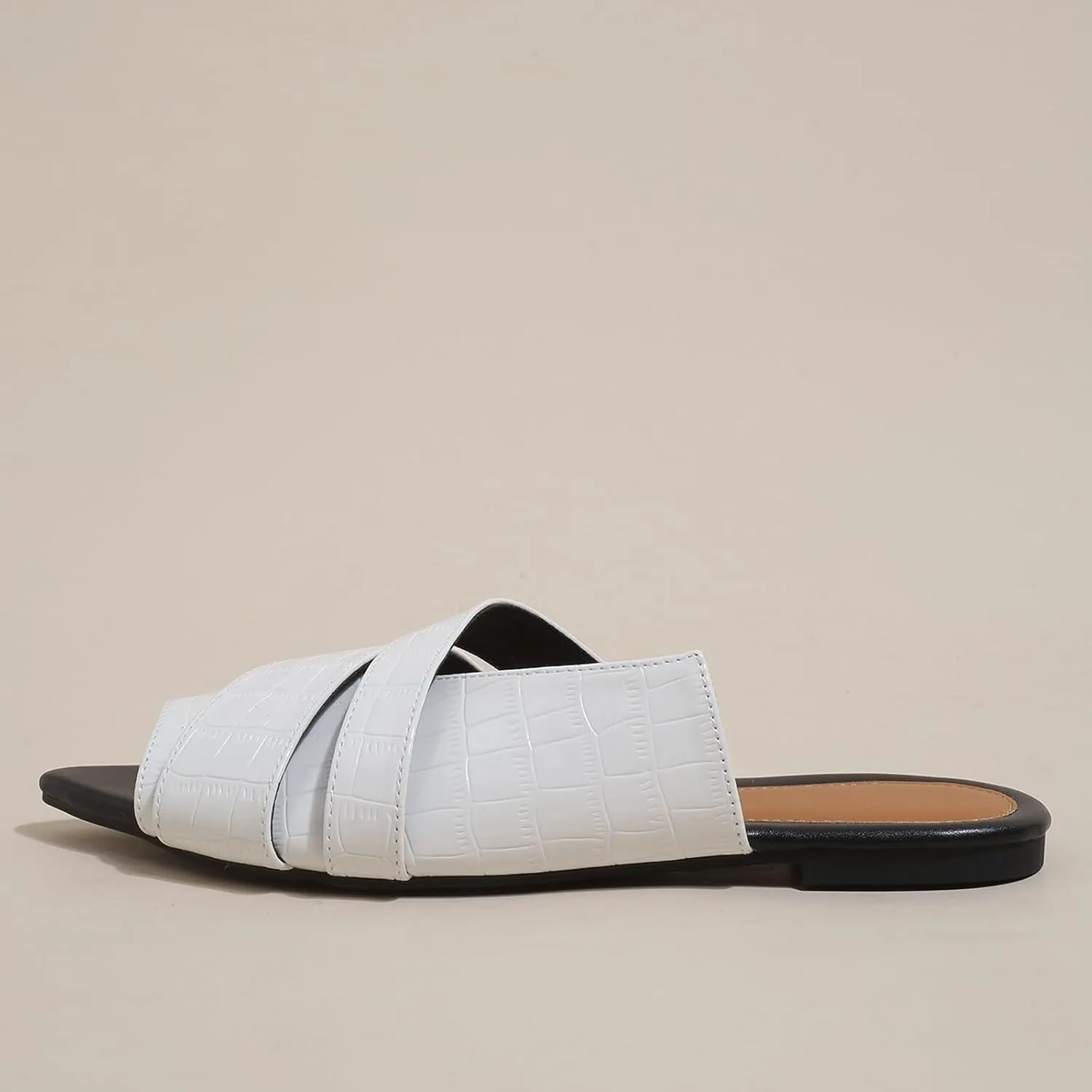 Women's Leather Fashion Flat Slides Sandals Comfort Summer Slip On Pointed Open Toe Slingback Casual Sandals for Outdoor Party Walking Beach