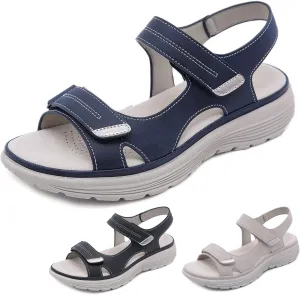 Women's Leather Platform Casual Orthopedic Sandals Fashion Comfortable Hook Loop Non Slip Outdoor Wedge Walking Sandals for Mam Work Outdoor