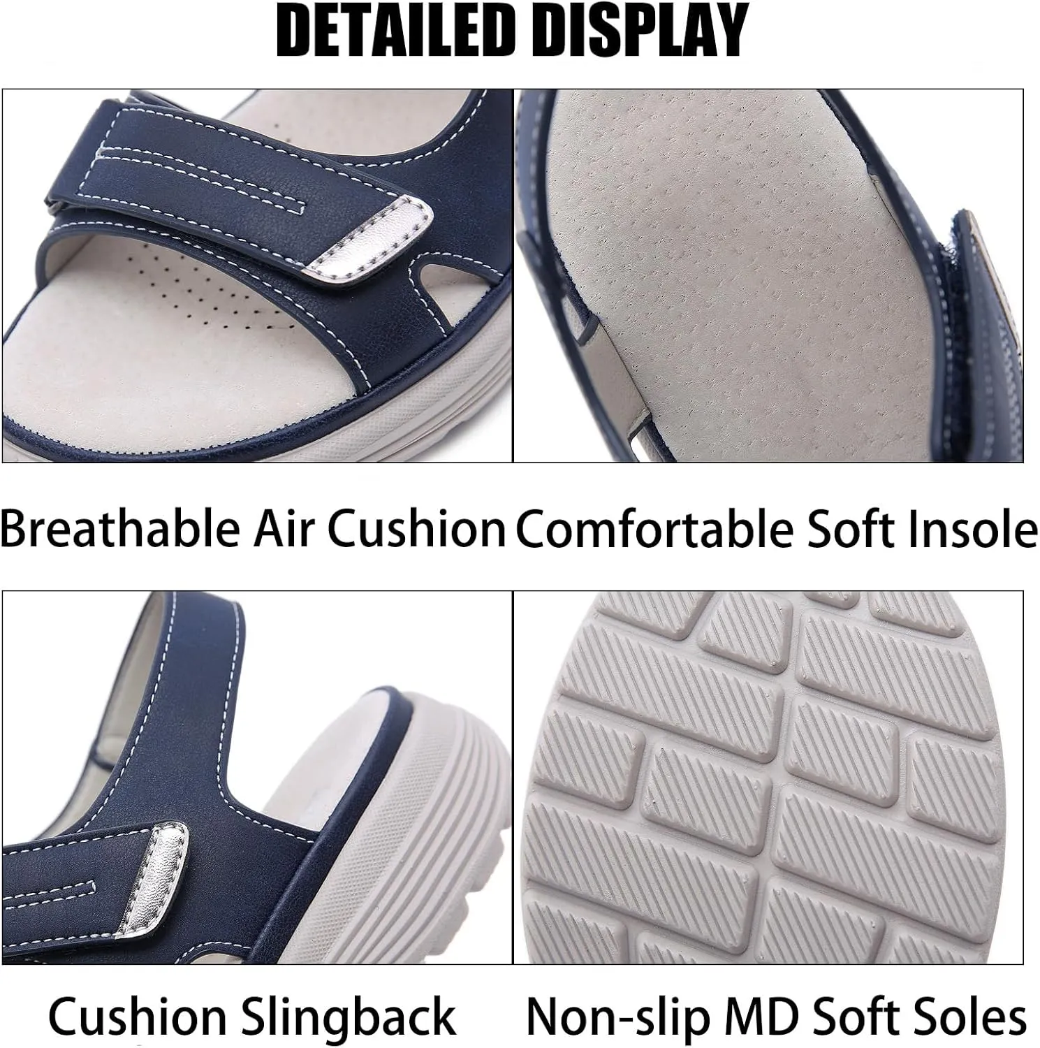 Women's Leather Platform Casual Orthopedic Sandals Fashion Comfortable Hook Loop Non Slip Outdoor Wedge Walking Sandals for Mam Work Outdoor