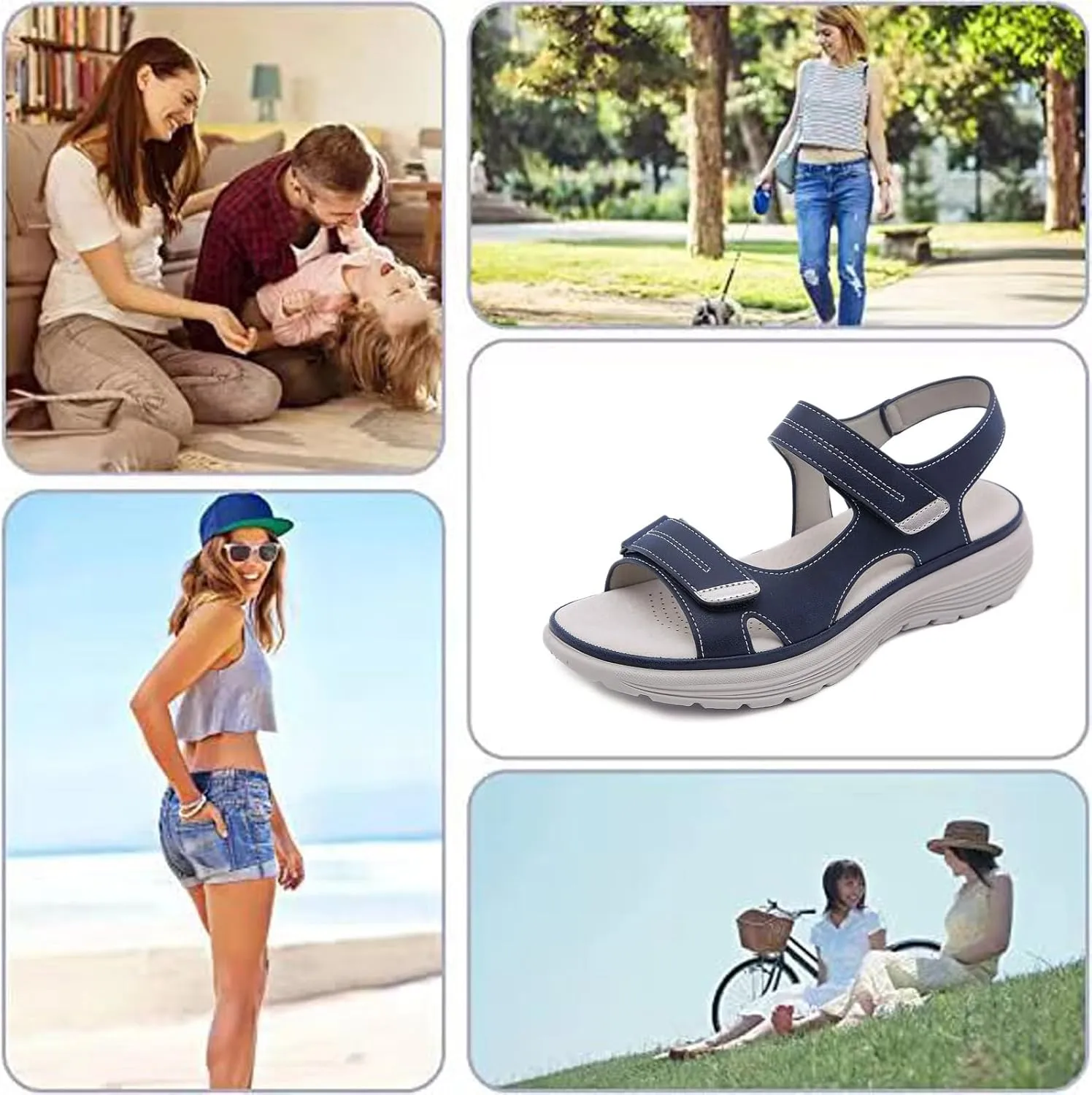 Women's Leather Platform Casual Orthopedic Sandals Fashion Comfortable Hook Loop Non Slip Outdoor Wedge Walking Sandals for Mam Work Outdoor