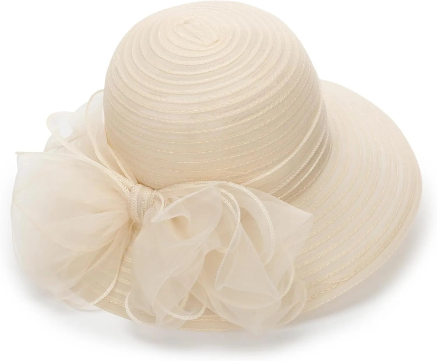 Womens Organza Church Derby Hats Elegant Bowknot Wedding Kentucky Hats Wide Brim Sun Hat for Tea Party (22.44")