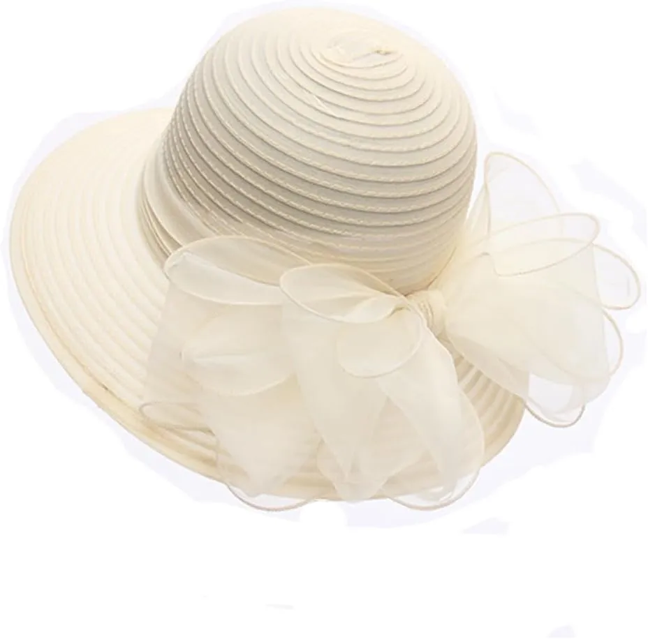 Womens Organza Church Derby Hats Elegant Bowknot Wedding Kentucky Hats Wide Brim Sun Hat for Tea Party (22.44")