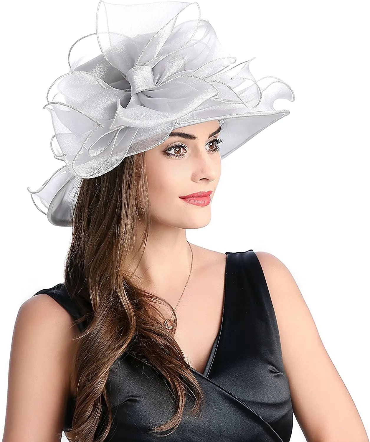 Women's Organza Cloche Bowler Hat Derby Fascinator for Tea Party Bridal Wedding Hat