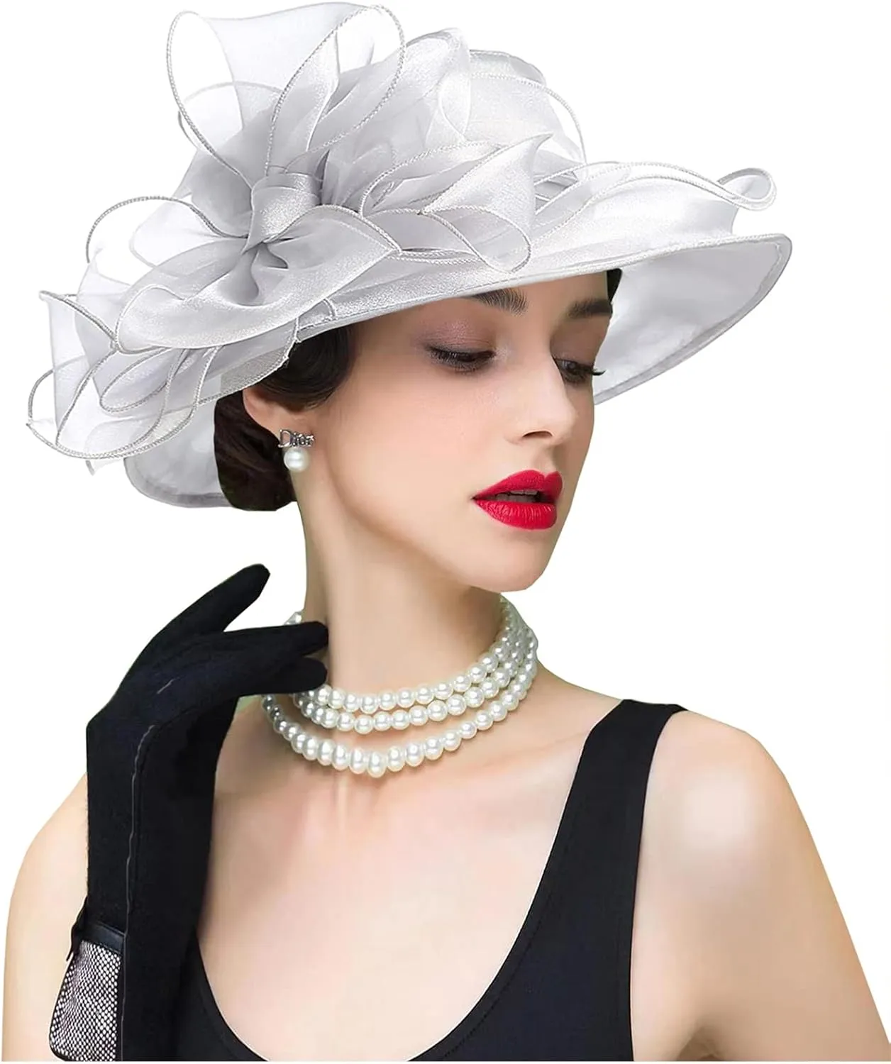 Women's Organza Cloche Bowler Hat Derby Fascinator for Tea Party Bridal Wedding Hat