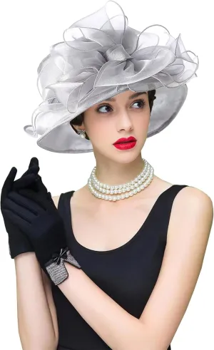 Women's Organza Cloche Bowler Hat Derby Fascinator for Tea Party Bridal Wedding Hat