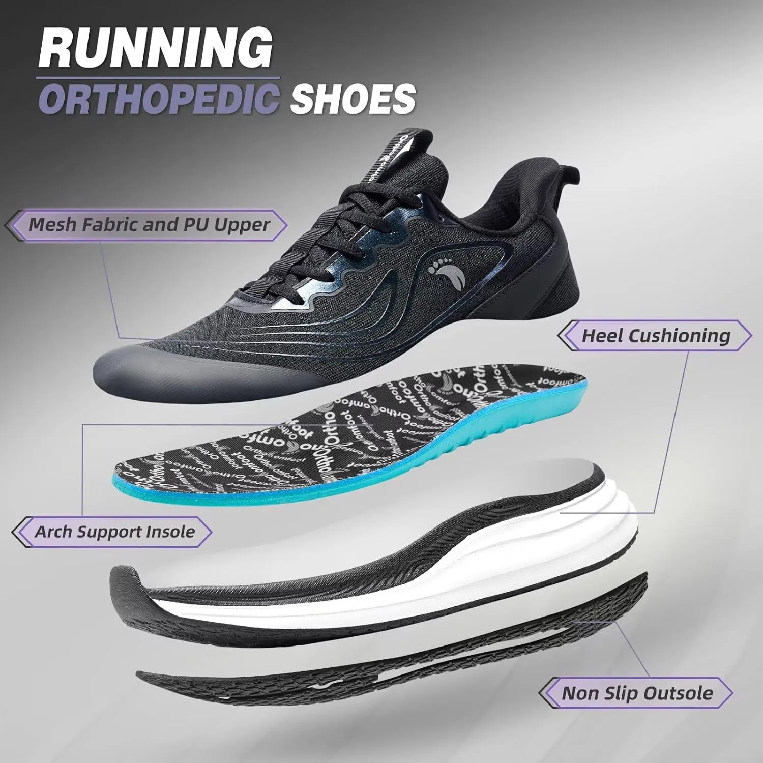 Women's Orthopedic Road Running Shoes: Comfortable Arch Support Plantar Fasciitis Sports Sneakers, Casual Orthotic High Arch Flat Feet Tennis Work Walking Shoes for Foot Heel and Pain Relief