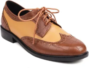 Women's Round Toe Lace-up Low Chunky Block Heels Oxfords Shoes Classic Vintage Wingtip Perforated Patchwork Brogues Derby Saddle Pumps
