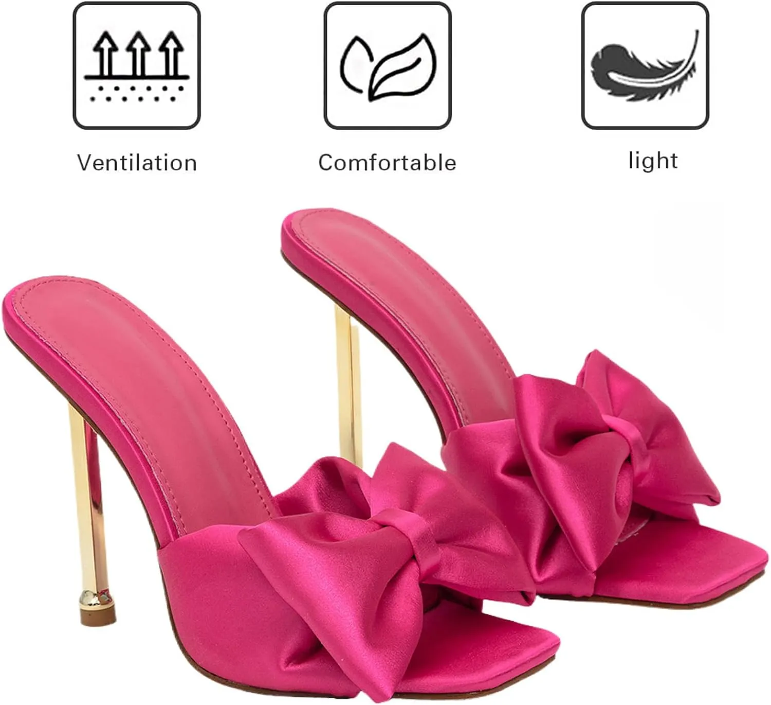 Women's Satin Bow-Knot Sexy Stiletto Dress Sandals Fashion Comfortable Square Open Toe Slip On Super High Heel Party Slides Sandals for Prom Wedding Date